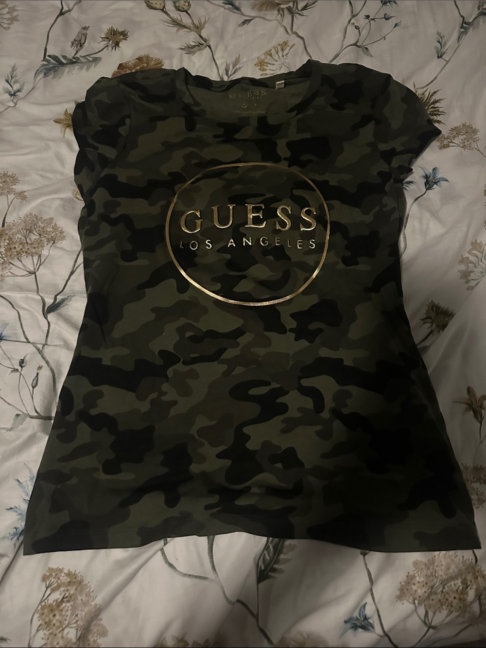 GUESS Los Angeles Women's Green Camo Logo Tee